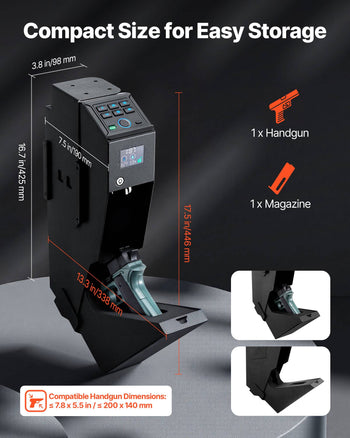 Gun Safe, Slider Handgun Gun Safe with Screen, Fingerprint/Password/Key, 3-Way Quick Access Firearm Case Box with LED for 1 Pistol & Magazine, Mounted Gun Box for Nightstand Bedside Desk Car