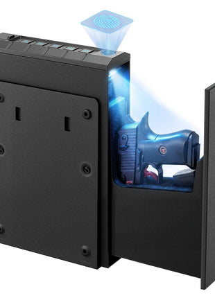 Gun Safe, Slider Handgun Gun Safe with Fingerprint/Password/Key, 3-Way Quick Access Firearm Case Box with Lighting for 1 Pistol & Magazine, Mounted Pistol Gun Box for Nightstand Bedside Desk Car