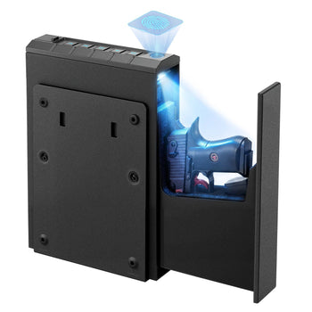 Gun Safe, Slider Handgun Gun Safe with Fingerprint/Password/Key, 3-Way Quick Access Firearm Case Box with Lighting for 1 Pistol & Magazine, Mounted Pistol Gun Box for Nightstand Bedside Desk Car