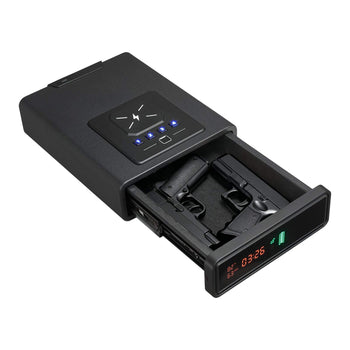 Gun Safe, Pistol Handgun Drawer Safe with Fingerprint/Password/Key, 3-Way Quick Access Firearm Case Drawer with Screen for 2 Pistols & Magazines, Wireless Charging, for Desk Bedside Nightstand