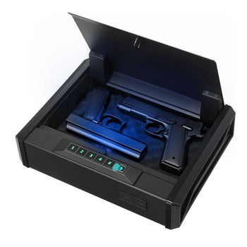 Gun Safe, Heavy Duty Handgun Safe with Fingerprint/Password/Key, 3-Way Quick Access Firearm Case Box with Lighting for 2 Pistols & 2 Magazines, Pistol Gun Box for Nightstand Bedside Desk Car
