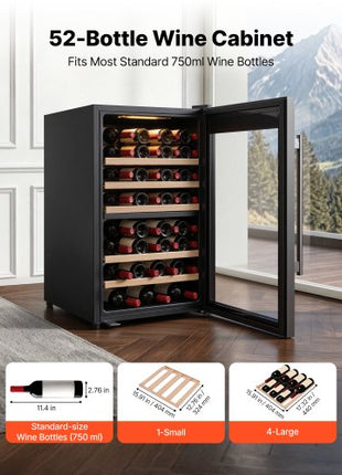 52 Bottle Wine Fridge, Freestanding Wine Cooler Refrigerator, Dual Zone Cooler, 41? to 65? Adjustable Temp Mini Cellar, Glass Door, For Home Office Bar, Red White Champagne or Sparkling Wines