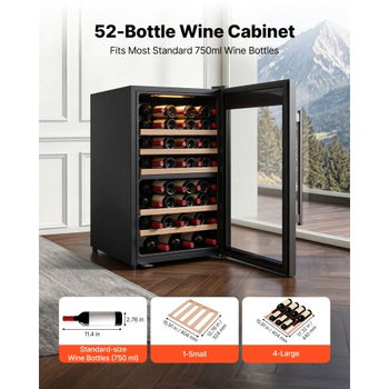 52 Bottle Wine Fridge, Freestanding Wine Cooler Refrigerator, Dual Zone Cooler, 41? to 65? Adjustable Temp Mini Cellar, Glass Door, For Home Office Bar, Red White Champagne or Sparkling Wines
