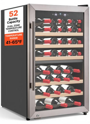 52 Bottle Wine Fridge, Freestanding Wine Cooler Refrigerator, Dual Zone Cooler, 41? to 65? Adjustable Temp Mini Cellar, Glass Door, For Home Office Bar, Red White Champagne or Sparkling Wines
