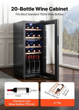 20 Bottle Wine Fridge, Freestanding Wine Cooler Refrigerator, Dual Zone Cooler, 41? to 65? Adjustable Temp Mini Cellar, Glass Door, For Home Office Bar, Red White Champagne or Sparkling Wines