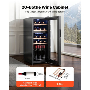 20 Bottle Wine Fridge, Freestanding Wine Cooler Refrigerator, Dual Zone Cooler, 41? to 65? Adjustable Temp Mini Cellar, Glass Door, For Home Office Bar, Red White Champagne or Sparkling Wines