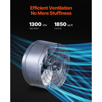 Gable Mount Fan, 15 Inch Attic Exhaust Fan with Adjustable Thermostat & Outer Mesh, 1300 CFM House Ventilator Cools Up to 1850 Sq.Ft, Quiet Ventilation for Roof, Garage & Shop, Galvanized Color
