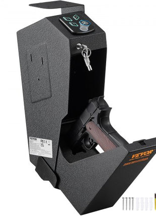 Mounted Gun Safe for Pistols, Biometric Gun Safe with Three Quick Access Ways of Fingerprints, Passwords and Keys, Handgun Safe for 1 Pistol for Home, Bedside, Nightstand, Wall