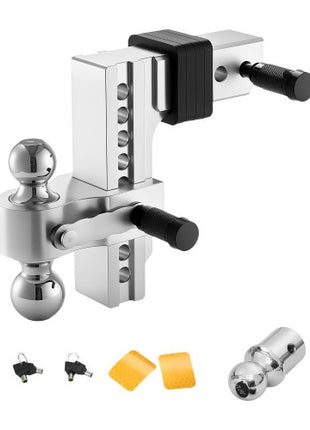 Adjustable Trailer Hitch, 8-Inch Drop Hitch, Tri-Ball Mount for 2.5-Inch Hitch Receiver, Trailer Ball Size 1-7/8", 2" & 2-5/16", Max 18500 lbs Ball Hitch, Towing Hitch for RVs, ATVs, and Trucks