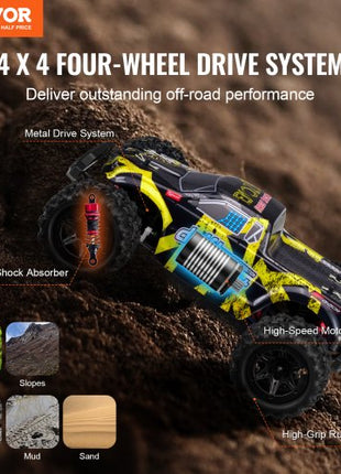 Remote Control Car, 1:18 Scale RC Car for Kids, All Terrain 4WD Off-Road Truck with 45° Wheelie & Adjustable Speed, 45 km/h High-Speed Hobby RC Racing Car Toy, Ideal Gift for 8+ Year Kids, IPX4