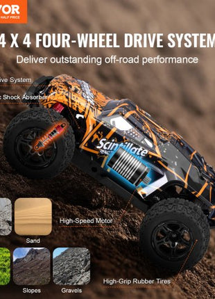 Remote Control Car, 1:10 Scale RC Car for Kids,  All Terrain 4WD Off-Road Truck with 45° Wheelie & Adjustable Speed, 50 km/h High-Speed Hobby RC Racing Car Toy, Ideal Gift for 8+ Year Kids, IPX4