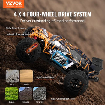 Remote Control Car, 1:10 Scale RC Car for Kids,  All Terrain 4WD Off-Road Truck with 45° Wheelie & Adjustable Speed, 50 km/h High-Speed Hobby RC Racing Car Toy, Ideal Gift for 8+ Year Kids, IPX4