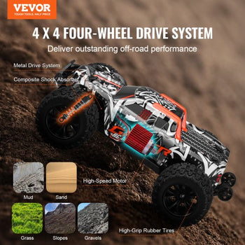 Remote Control Car, 1:14 Scale RC Car for Kids, All Terrain 4WD Off-Road Monster Truck with 45° Wheelie & 2 Batteries, 38 km/h High Speed Hobby Racing Car - Ideal Gift for 8+ Years Kids