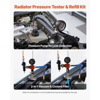 Coolant Pressure Tester Kit, 47Pcs Radiator Vacuum Refill Kit with 3 Metal Adapters, Universal Fit, Automotive Cooling System Pressure Tester Tool, with Pressures Pump & Aluminum-Plastic Filler