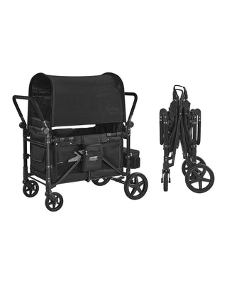 Wagon Stroller for 4 Kids, Push Pull Quad Collapsible Stroller with Adjustable Handle, 5-Point Safety Harness & Removable Canopy, 4-Seater Stroller Wagon for Camping, Black (330LBS Loading)