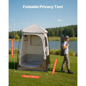 Camping Shower Tent, 1 Room, Foldable Privacy Tent Changing Room with Ground Stakes, Ropes, Carry Bag, and Crossbar, 210D Oxford Fabric with Silver Coating, for Camping, Beach, and Fishing
