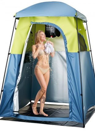 Camping Shower Tent, 1 Room, Portable Privacy Tent Changing Room with Shower Bag, Ground Stakes, Ropes, Carry Bag, and Support Poles, 150D Oxford Fabric with Silver Coating, for Camping, Fishing