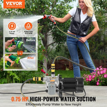 3/4HP SUS304 Stainless Steel Shallow Well Jet Pump, 115 Volt, 18.5 GPM 131 FT Maximum Head Irrigation Water Pump, for Agricultural Garden Irrigation System High-Rise Water Supply Shower Booster