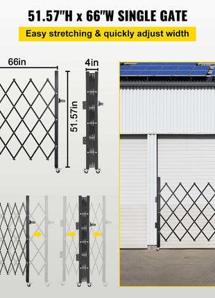 Single Folding Security Gate, 48\" H x 66\" W Folding Door Gate, Steel Accordion Security Gate, Flexible Expanding Security Gate, 360° Rolling Barricade Gate, Scissor Gate or Door with Padlock