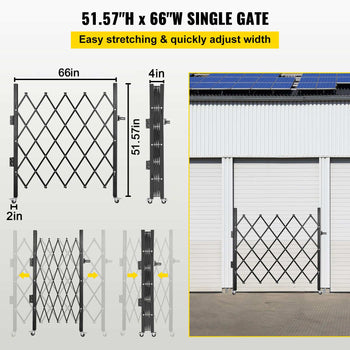Single Folding Security Gate, 48\" H x 66\" W Folding Door Gate, Steel Accordion Security Gate, Flexible Expanding Security Gate, 360° Rolling Barricade Gate, Scissor Gate or Door with Padlock