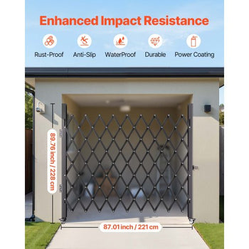 Single Folding Security Gate, 7.25 ft H x 7.8 ft W Folding Door Gate, Steel Accordion Security Gate, Flexible Expanding Security Gate, 360° Rolling Barricade Gate, Scissor Gate/Door with Padlock