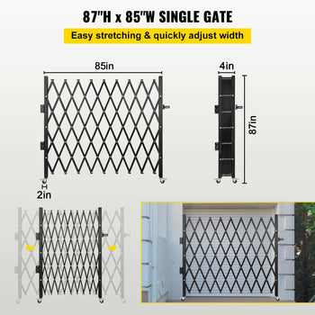 Single Folding Security Gate, 7 ft H x 7 ft W Folding Door Gate, Steel Accordion Security Gate, Flexible Expanding Security Gate, 360° Rolling Barricade Gate, Scissor Gate/Door with Padlock