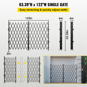 Double Folding Security Gate, 5\' H x 10\' W Folding Door Gate, Steel Accordion Security Gate, Flexible Expanding Security Gate, 360° Rolling Barricade Gate, Scissor Gate or Door with Keys