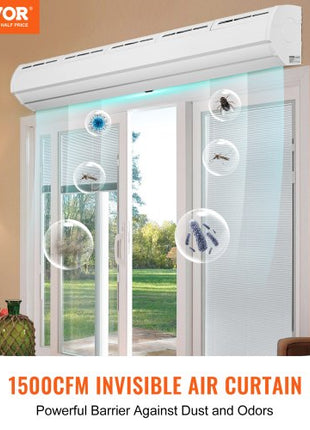 60" Commercial Indoor Air Curtain Super Power 2 Speeds 1500CFM, Wall Mounted Air Curtains for Doors, Indoor Over Door Fan with Heavy Duty Limit Switch, Easy-Install 110V Unheated