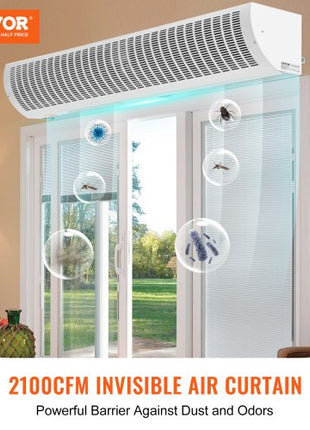 60" Commercial Indoor Air Curtain Super Power 2 Speeds 2100CFM, Wall Mounted Air Curtains for Doors, Indoor Over Door Fan with Heavy Duty Limit Switch, Easy-Install 110V Unheated