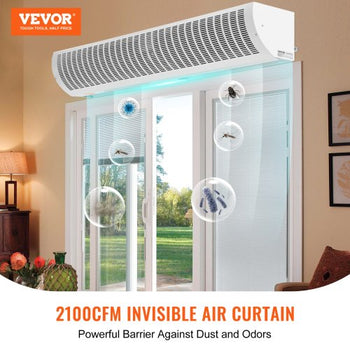 60" Commercial Indoor Air Curtain Super Power 2 Speeds 2100CFM, Wall Mounted Air Curtains for Doors, Indoor Over Door Fan with Heavy Duty Limit Switch, Easy-Install 110V Unheated