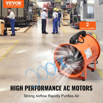 Portable Ventilator, 12 inch Heavy Duty Cylinder Fan with 33ft Duct Hose, 560W Strong Shop Exhaust Blower 2894CFM, Industrial Utility Blower for Sucking Dust, Smoke, Smoke Home/Workplace