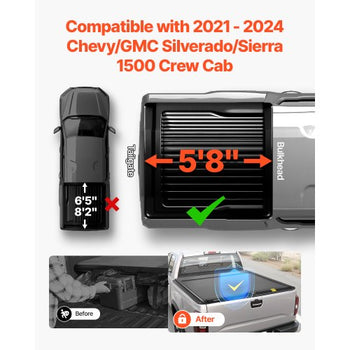 Retractable Tonneau Cover, 5.8 ft Hard Tonneau Cover with Built-in Drainage Pipe for 2021-2024 Chevy/GMC Silverado/Sierra 1500 Crew Cab, Customized Hard Tonneau Cover with Double-Lock & T-Slot