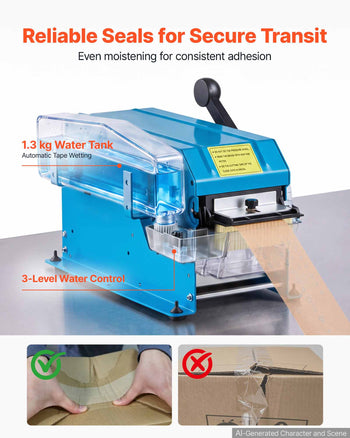 Water-Activated Tape Dispenser 4–40 Inch Kraft Gummed Tape Cutter, 4–40 inch Adjustable Cut Length, 40–100mm Tape Width, Manual Water-Activated Tape Cutter for Carton Sealing & Box Packing