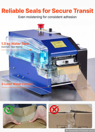 Water-Activated Tape Dispenser, Automatic Kraft Gummed Tape Dispenser, 100–995mm Adjustable Length, 40–100mm Tape Width, 110V Electric Water-Activated Tape Cutter for Carton Sealing, Box Packing