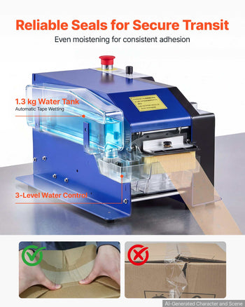 Water-Activated Tape Dispenser, Automatic Kraft Gummed Tape Dispenser, 100–995mm Adjustable Length, 40–100mm Tape Width, 110V Electric Water-Activated Tape Cutter for Carton Sealing, Box Packing