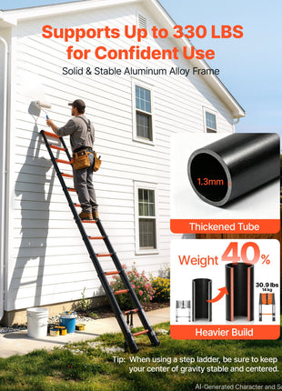 Telescoping Ladder, 12.5 ft Extension Ladder Multi-Button Retraction, Heavy-Duty 330 lbs Capacity, for Home Repairs, Painting, Window Cleaning and RV, Aluminum, Anti-Slip Steps, Orange & Black