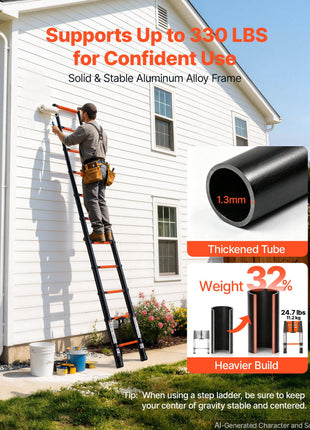Telescoping Ladder, 10.5 ft Extension Ladder Multi-Button Retraction, Heavy-Duty 330 lbs Capacity, for Home Repairs, Painting, Window Cleaning and RV, Aluminum, Anti-Slip Steps, Orange & Black
