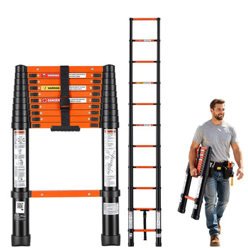 Telescoping Ladder, 10.5 ft Extension Ladder Multi-Button Retraction, Heavy-Duty 330 lbs Capacity, for Home Repairs, Painting, Window Cleaning and RV, Aluminum, Anti-Slip Steps, Orange & Black