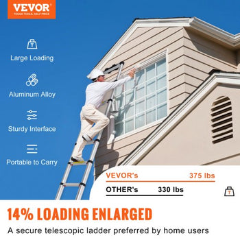 Telescoping Ladder, 10.5 FT Aluminum One-button Retraction Collapsible Extension Ladder, 375 LBS Capacity with Non-slip Feet, Portable Multi-purpose Compact Ladder for Home, RV, Loft, ANSI Liste