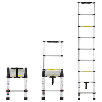 Telescoping Ladder, 8.5FT Aluminum Lightweight Extension Ladder, One-button Retraction Collapsible Ladder, 375 LBS Capacity with Non-slip Feet, Portable Compact Ladders for Home, RV, Loft