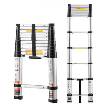 12.5ft Telescoping Ladder, Aluminum Lightweight Multi-Purpose Collapsible Extension, One-Touch Retraction Ladder, Heavy Duty 330LBS Max Capacity with Non-Slip Feet, for Home, Outdoor Work, Loft