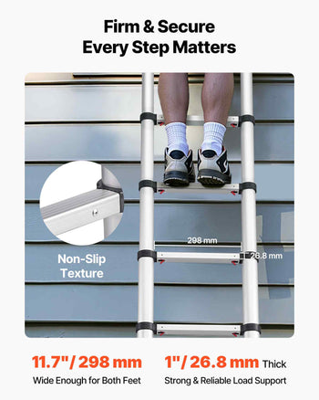 12.5ft Telescoping Ladder, Aluminum Lightweight Multi-Purpose Collapsible Extension, One-Touch Retraction Ladder, Heavy Duty 330LBS Max Capacity with Non-Slip Feet, for Home, Outdoor Work, Loft