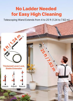 25 FT Pressure Washer Telescoping Wand, with Power Washer Extension Wands & High Pressure Hose, Brush Head, 7 Nozzles, Hose Adapter, Upgrade Support Belt, Storage Bag, 4000 PSI for High Cleaning