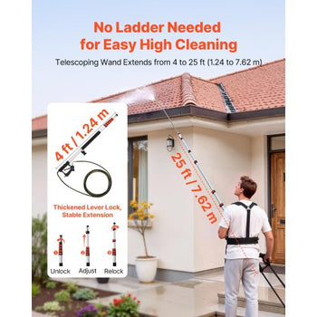 25 FT Pressure Washer Telescoping Wand, with Power Washer Extension Wands & High Pressure Hose, Brush Head, 7 Nozzles, Hose Adapter, Upgrade Support Belt, Storage Bag, 4000 PSI for High Cleaning