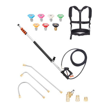 Pressure Washer Telescoping Wand, 24 ft, 4000 psi, Telescopic Spray Wand with Power Washer Extension Wands, Gutter Cleaner, Pivoting Coupler, 7 Spray Nozzle Tips and Adjustable Support Harness