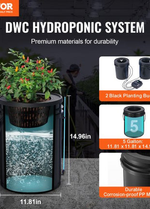 DWC Hydroponics Grow System, Hydroponic Growing System with Top Drip Kit, Deep Water Culture 5-Gallon 2 Buckets, with Air Pump, Air Stones and Water Level Device for Leafy Vegetables