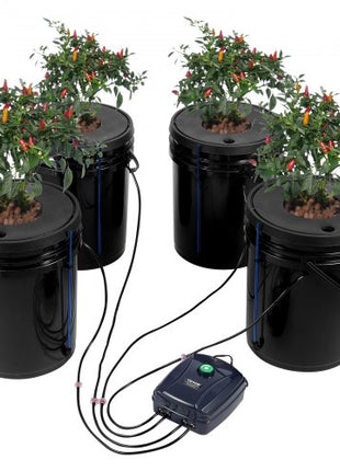 DWC Hydroponic System, 5 Gallon 4 Buckets, Deep Water Culture Growing Bucket, Hydroponics Grow Kit with Pump, Air Stone and Water Level Device, for Indoor/Outdoor Leafy Vegetables