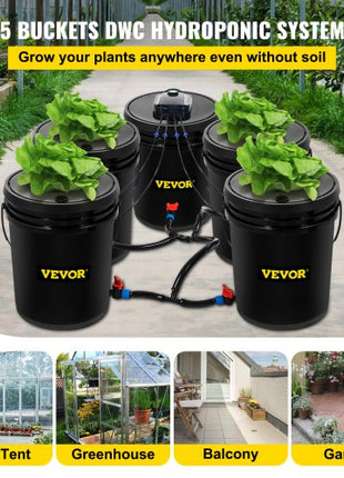 DWC Hydroponic System, 5 Gallon 5 Buckets, Deep Water Culture Growing Bucket, Hydroponics Grow Kit with Pump, Air Stone and Connected Reservoir, for Indoor/Outdoor Leafy Vegetables