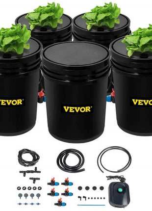 DWC Hydroponic System, 5 Gallon 5 Buckets, Deep Water Culture Growing Bucket, Hydroponics Grow Kit with Pump, Air Stone and Connected Reservoir, for Indoor/Outdoor Leafy Vegetables