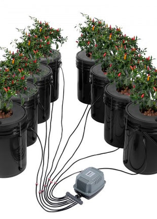 DWC Hydroponic System, 5 Gallon 8 Buckets, Deep Water Culture Growing Bucket, Hydroponics Grow Kit with Pump, Air Stone and Water Level Device, for Indoor/Outdoor Leafy Vegetables